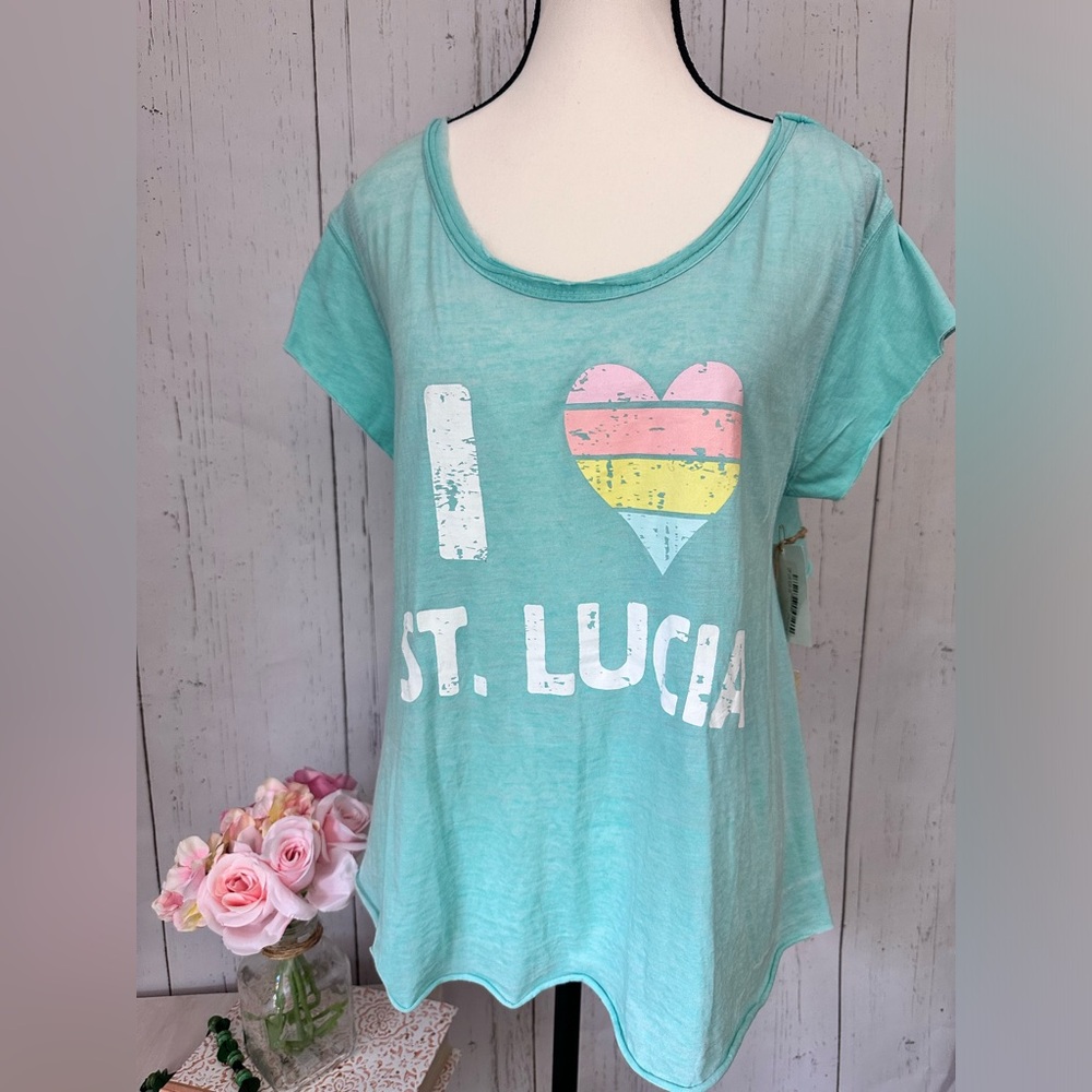 NWT Ocean Drive Clothing Co. I love  St. Lucia Women’s Short Sleeve Size S